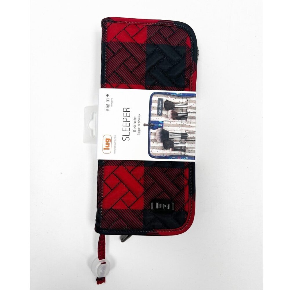 Lug Women's Travel Makeup Brush Holder Case Red Black Plaid New